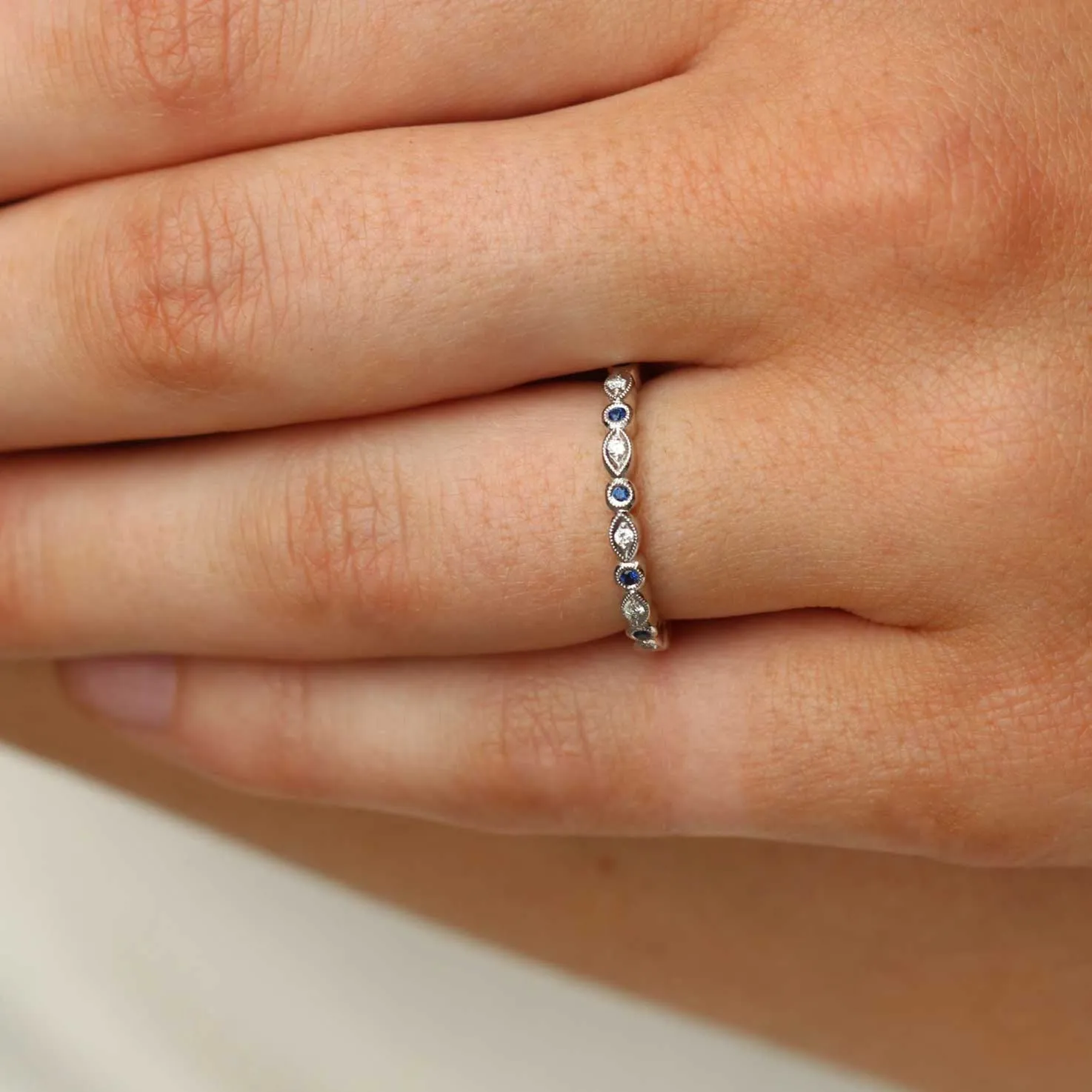 Round & Marquise Sapphire Diamond Platinum Eternity Ring