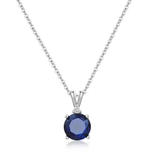 Sapphire Necklace 925 Sterling Silver Dainty Round Birthstone 18 Inch Blue Pendant Necklace for Women