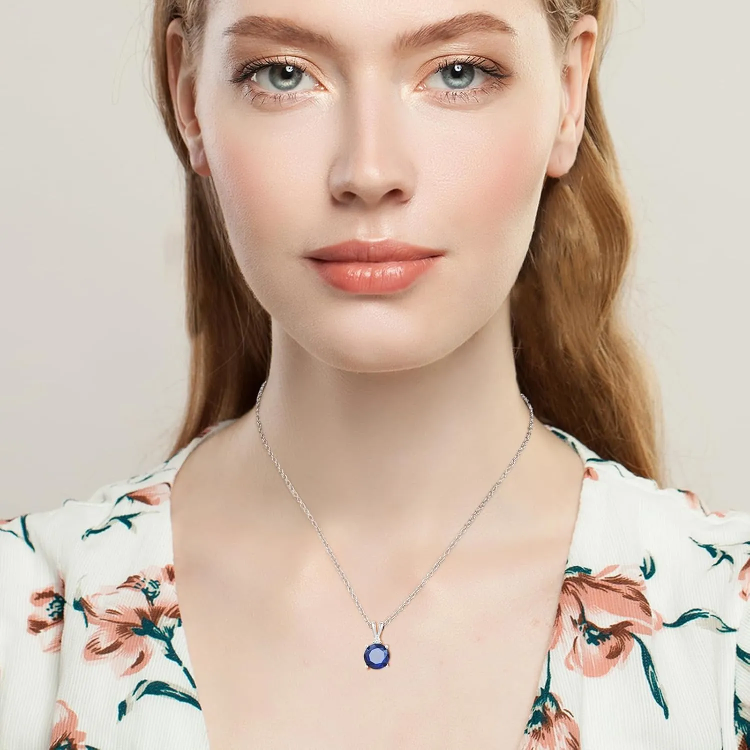 Sapphire Necklace 925 Sterling Silver Dainty Round Birthstone 18 Inch Blue Pendant Necklace for Women