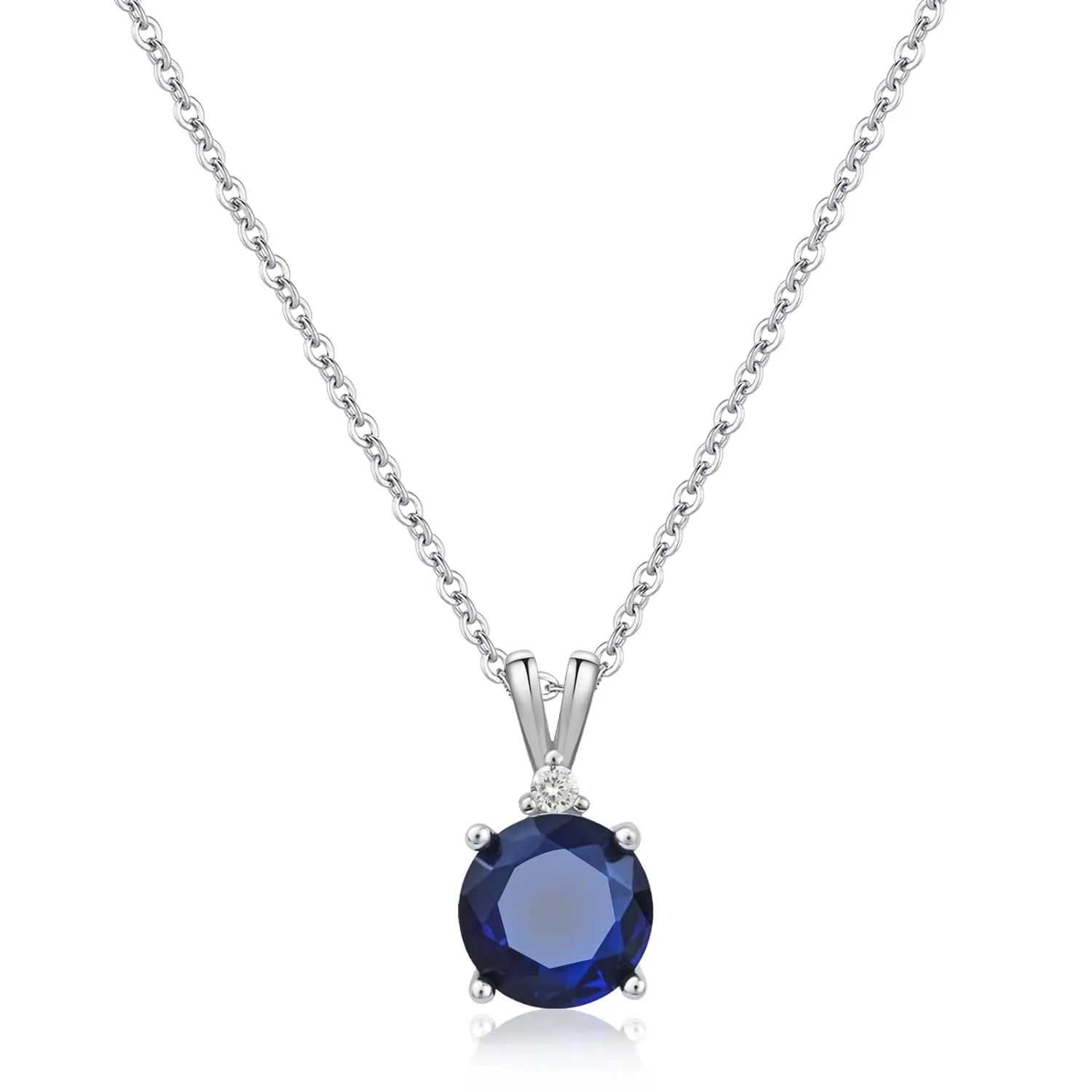 Sapphire Necklace 925 Sterling Silver Dainty Round Birthstone 18 Inch Blue Pendant Necklace for Women