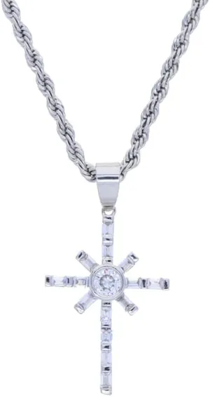 Segmented Square Round CZ X Cross Pendant for Hip-Hop Men Women Gold Sliver