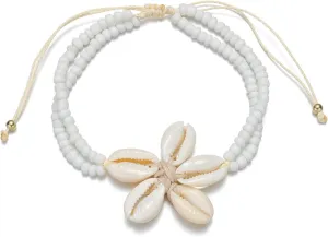 Shell Ankle Bracelet for Women Seashell Flower Beaded Anklet Adjustable Rope Ankle Bracelet Beach Floral Seashell Anklet Summer Fashion Jewelry Accessories