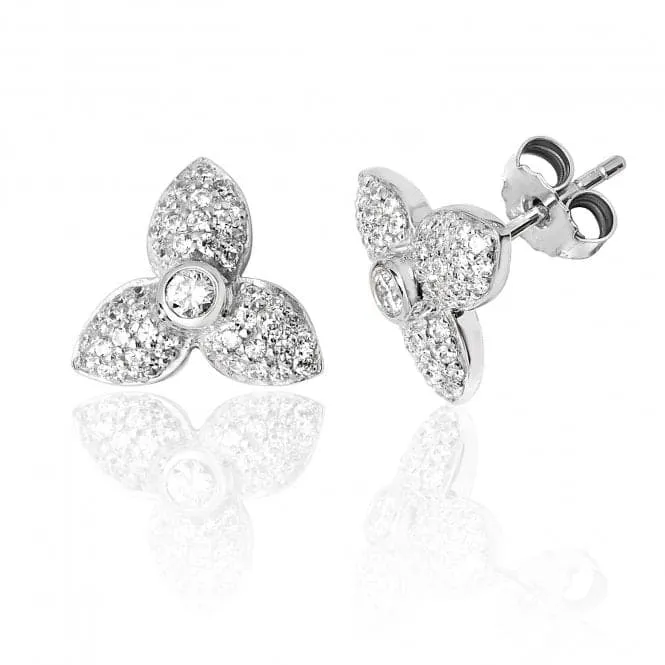 Silver & Co Three Petal Cubic Zirconia Stud Earrings SEG0067CZ