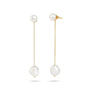 Silver Chain Drop Natural Pearl Earrings -From Purl