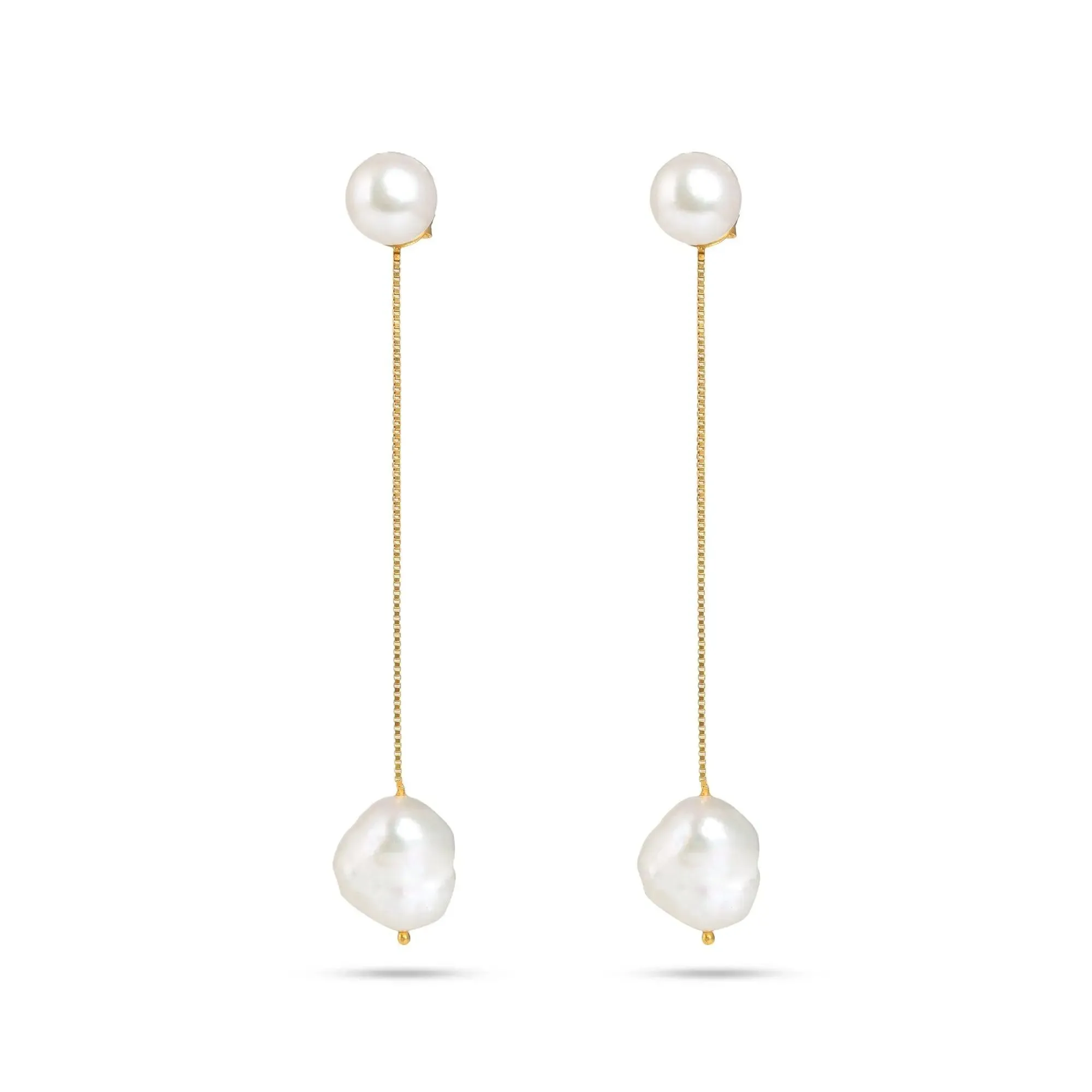 Silver Chain Drop Natural Pearl Earrings -From Purl