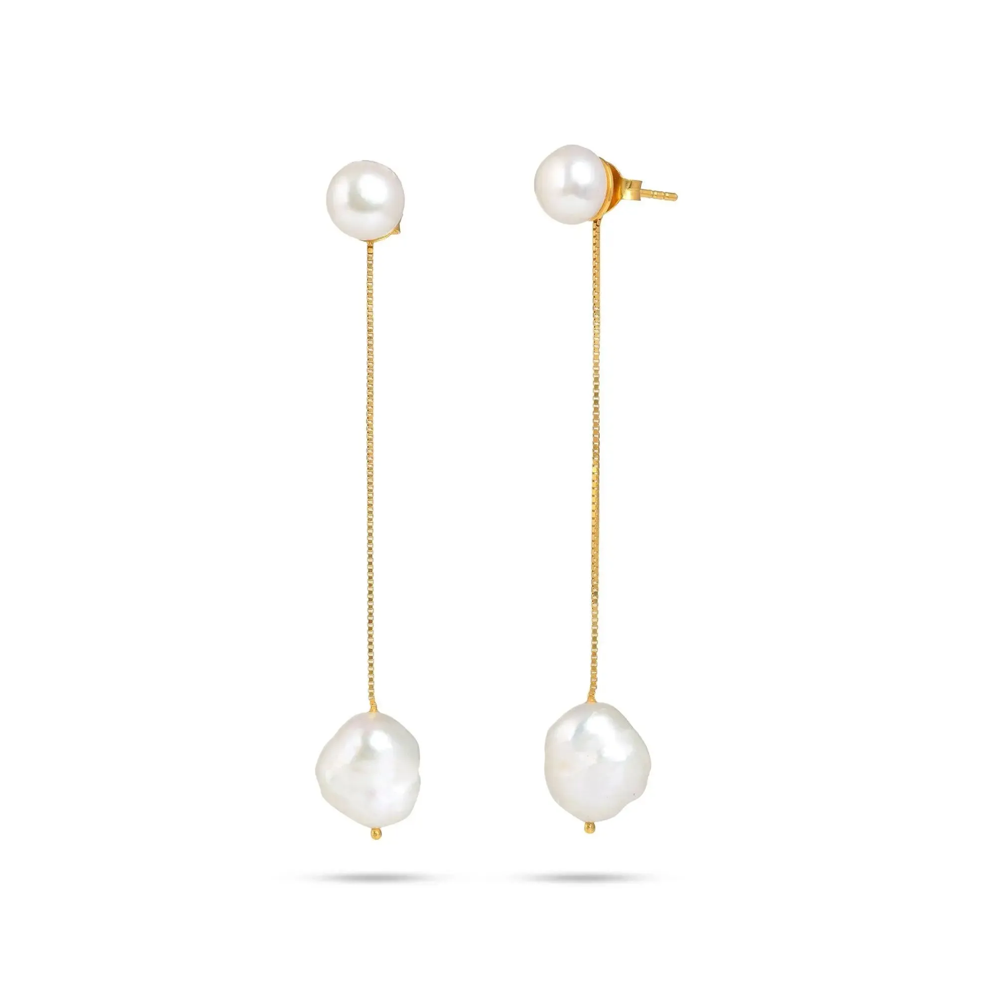 Silver Chain Drop Natural Pearl Earrings -From Purl