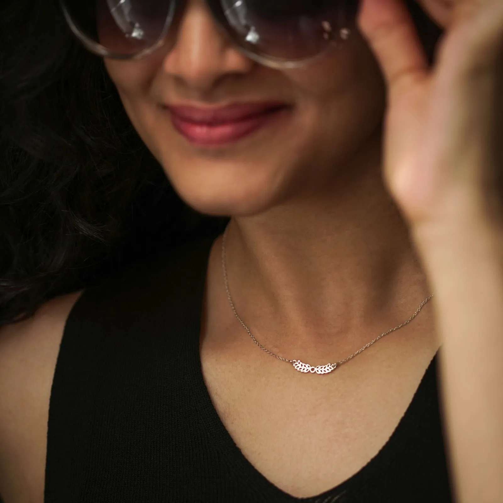 Silver Necklace with Leaf Pendant