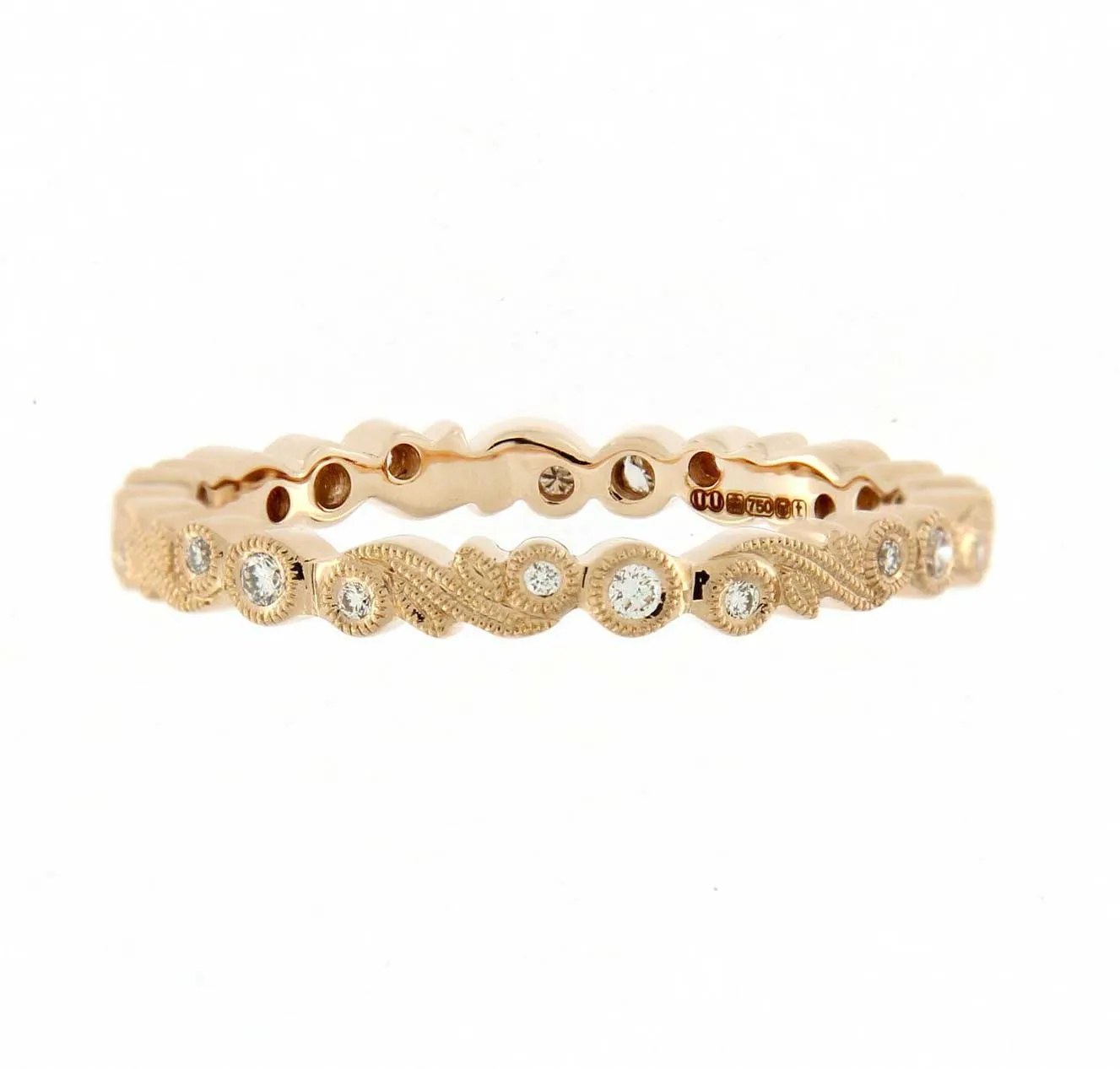 Slim Scroll Rose Gold Band with Diamonds