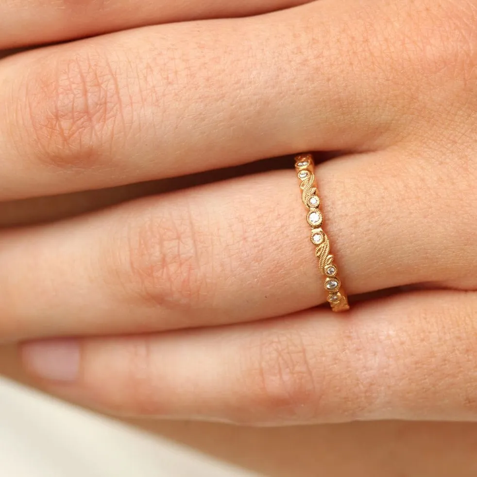 Slim Scroll Rose Gold Band with Diamonds