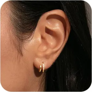 Small Gold Hoop Earrings for Women Trendy Dainty 14K Gold Plated Hypoallergenic Cubic Zirconia Double Hoop Cute Earrings Lightweight Gold Jewelry (Cubic Zirconia C shaped-Gold)