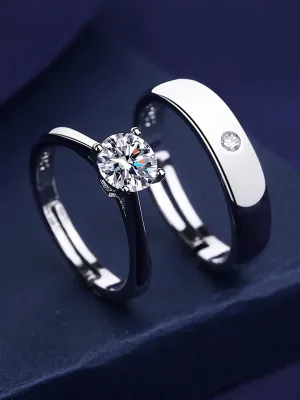 Solitaire Couple Ring Set with Cubic Zirconia and Crystal