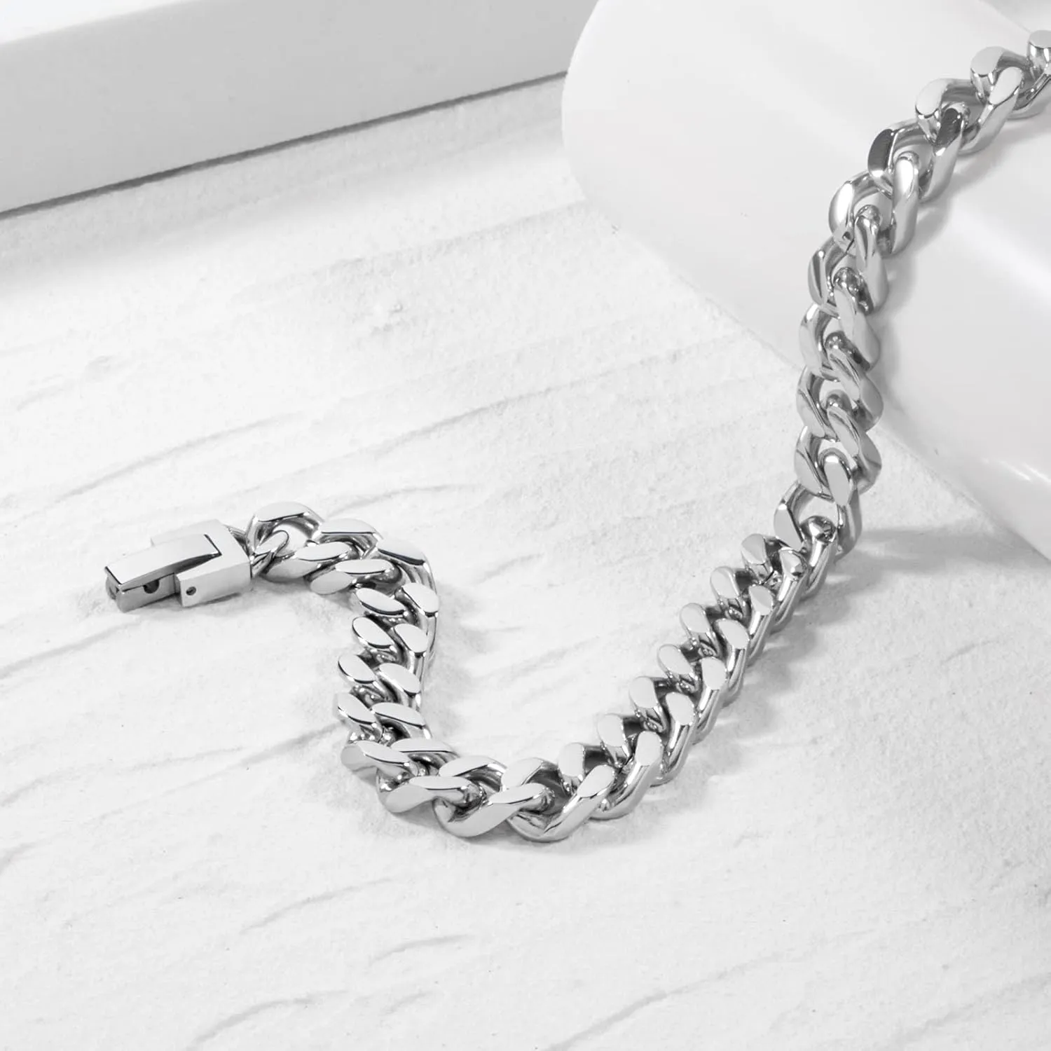 Stainless Steel 8mm Cuban Link Bracelet for Men/Women/Boy,Silver/18K Gold Plated 7/8/9 inch Fashion HIP HOP Jewelry Bracelet for Gifts