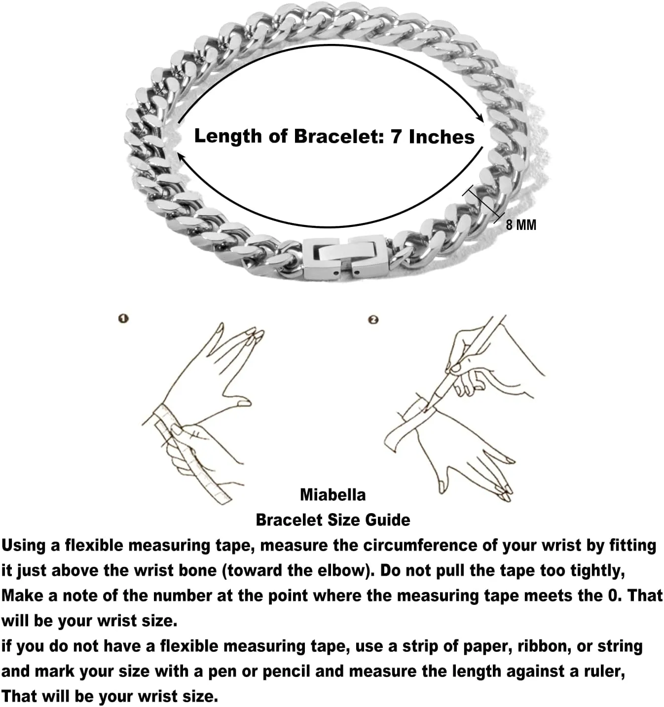 Stainless Steel 8mm Cuban Link Bracelet for Men/Women/Boy,Silver/18K Gold Plated 7/8/9 inch Fashion HIP HOP Jewelry Bracelet for Gifts