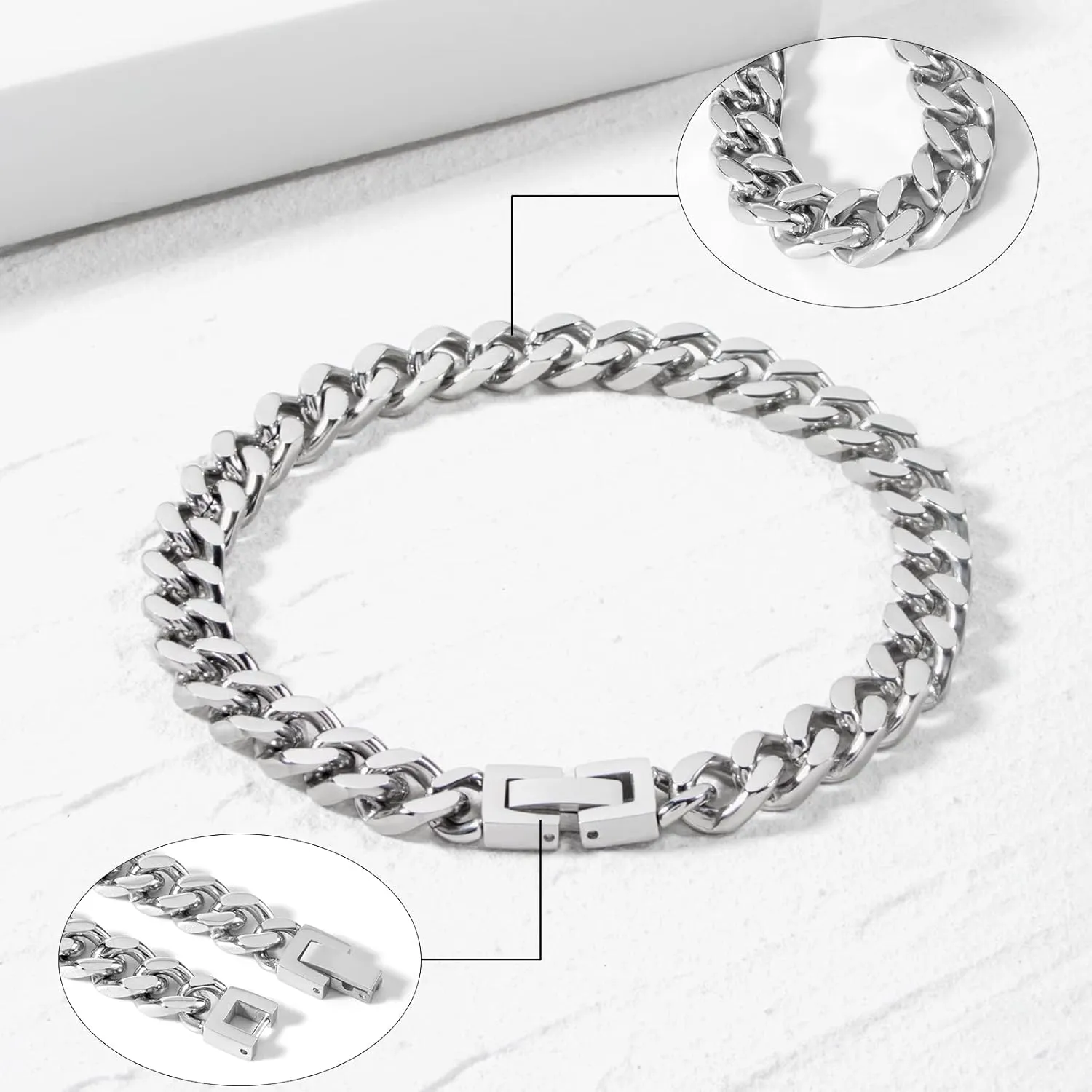 Stainless Steel 8mm Cuban Link Bracelet for Men/Women/Boy,Silver/18K Gold Plated 7/8/9 inch Fashion HIP HOP Jewelry Bracelet for Gifts