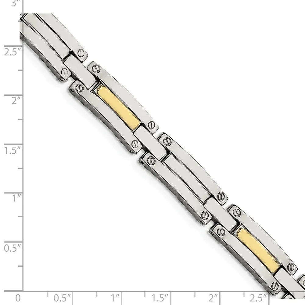 Stainless Steel & 14K Polished 8.5in Bracelet