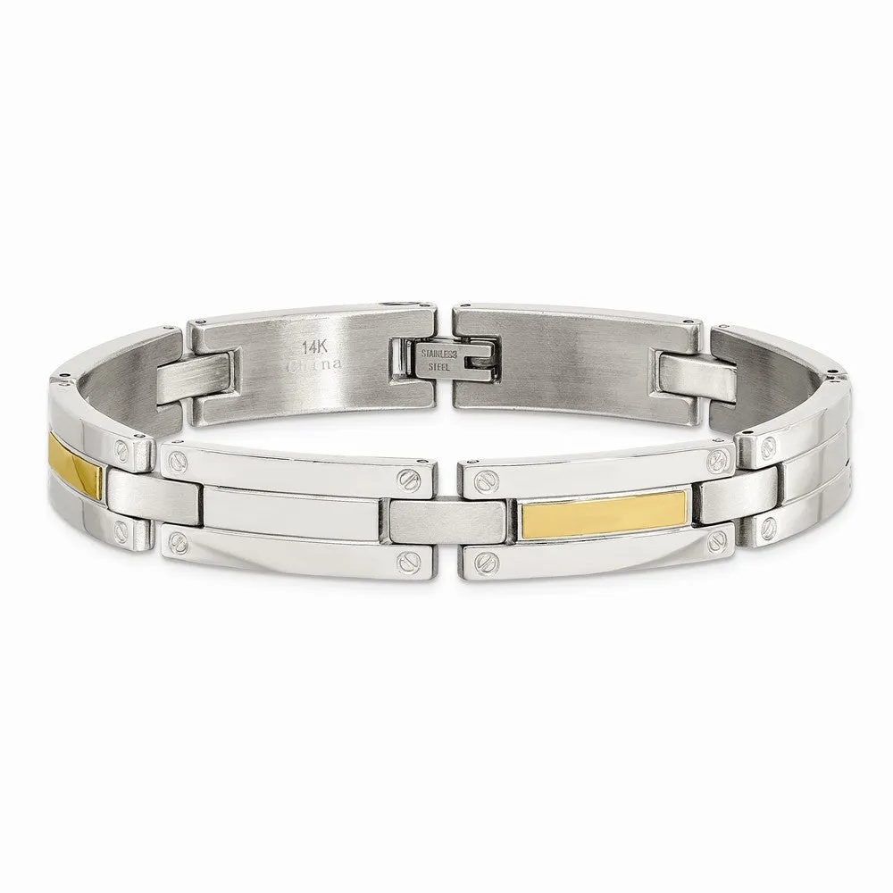 Stainless Steel & 14K Polished 8.5in Bracelet
