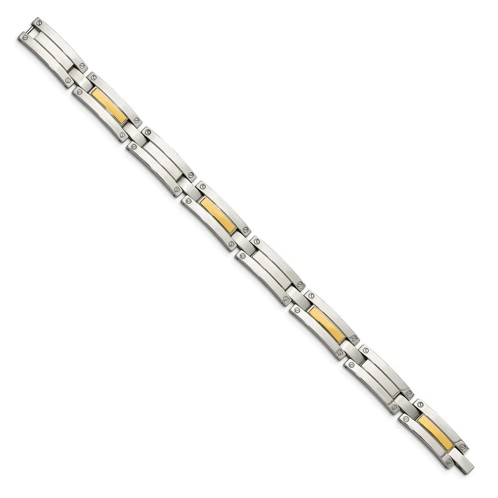 Stainless Steel & 14K Polished 8.5in Bracelet