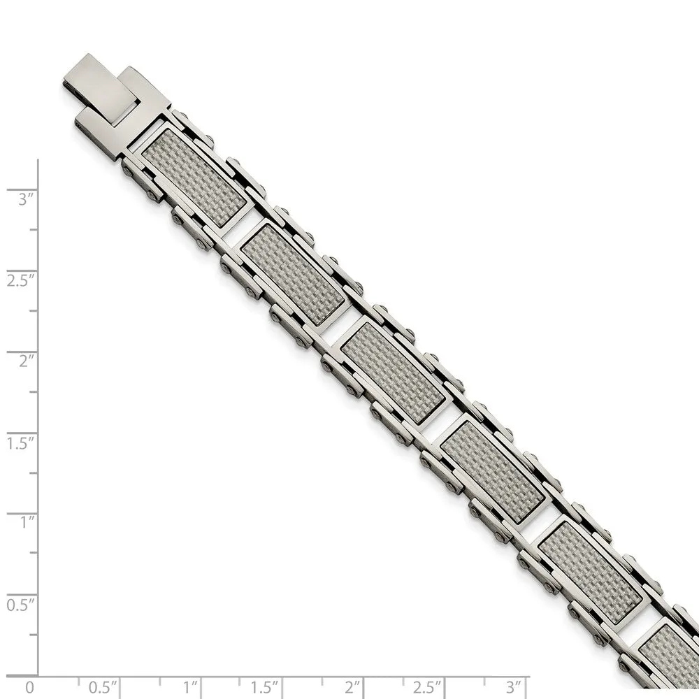 Stainless Steel Grey Carbon Fiber Inlay Polished Bracelet