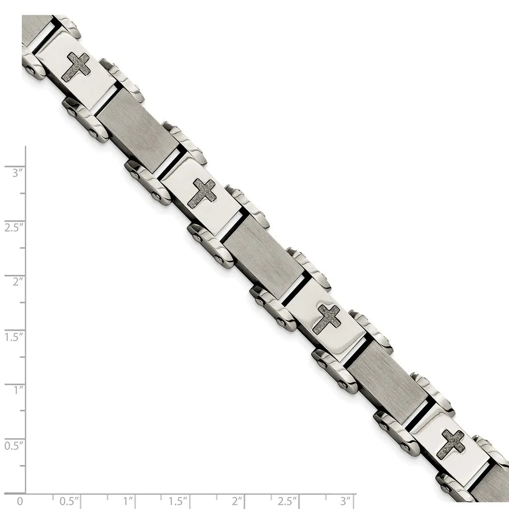 Stainless Steel Laser Cut Crosses 8.75in Bracelet
