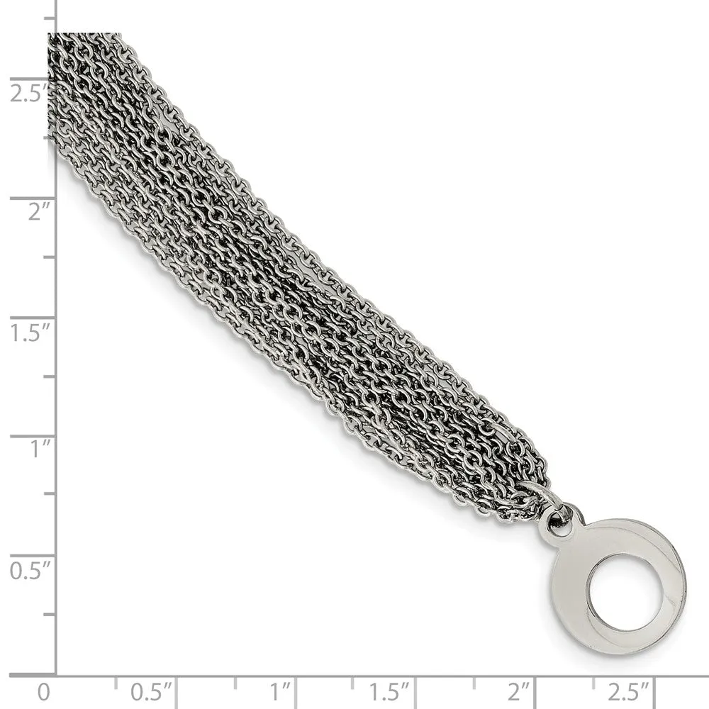 Stainless Steel Multiple Row of Chain 7.5in Toggle Bracelet