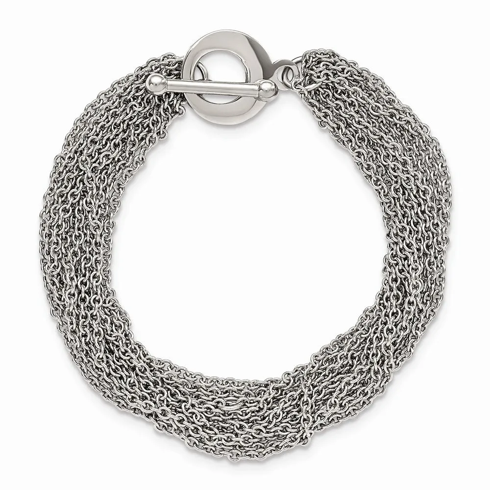 Stainless Steel Multiple Row of Chain 7.5in Toggle Bracelet