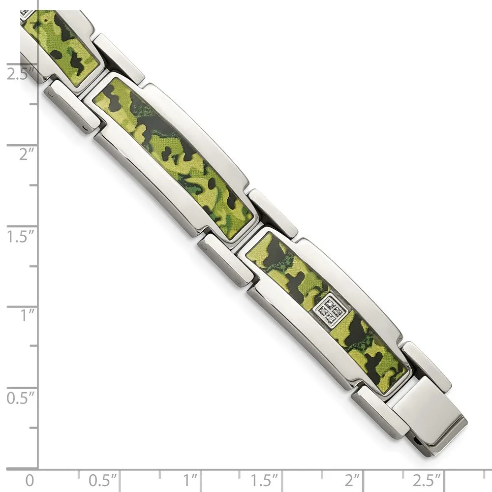Stainless Steel Polished 0.07ct tw. Diamond Camouflage Bracelet