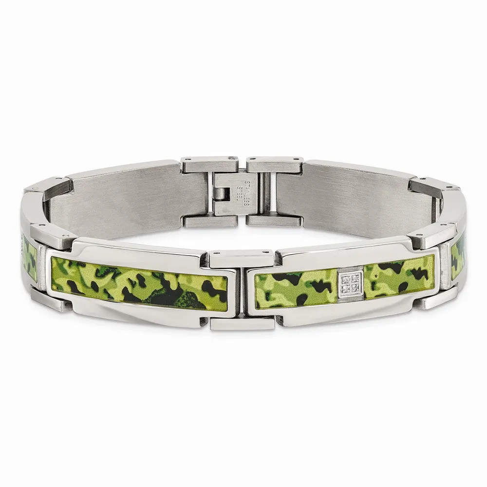 Stainless Steel Polished 0.07ct tw. Diamond Camouflage Bracelet