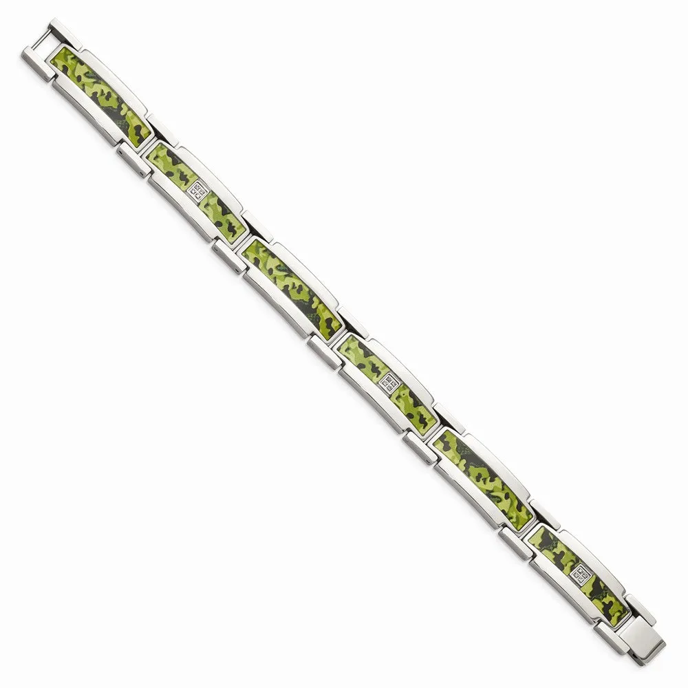 Stainless Steel Polished 0.07ct tw. Diamond Camouflage Bracelet