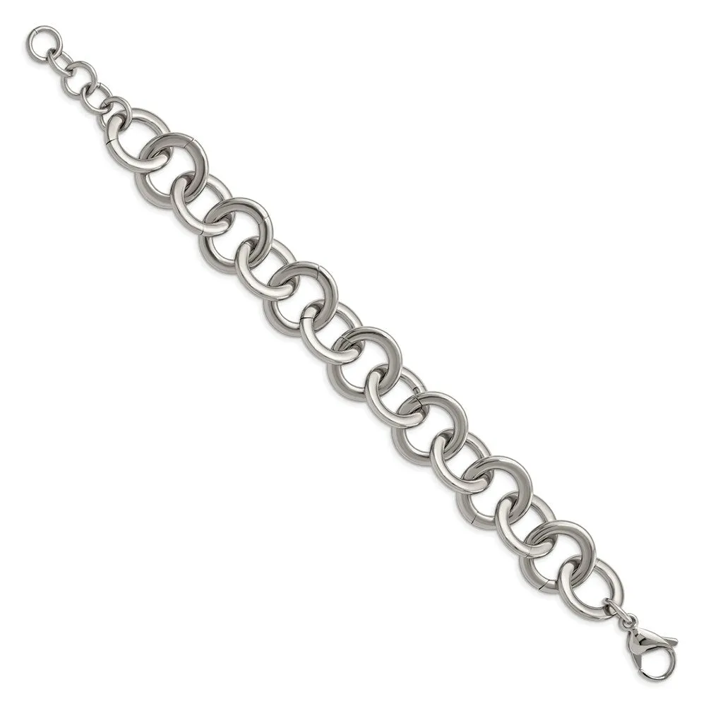 Stainless Steel Polished Circle Link 7.5 inch w/ 1inch ext Bracelet