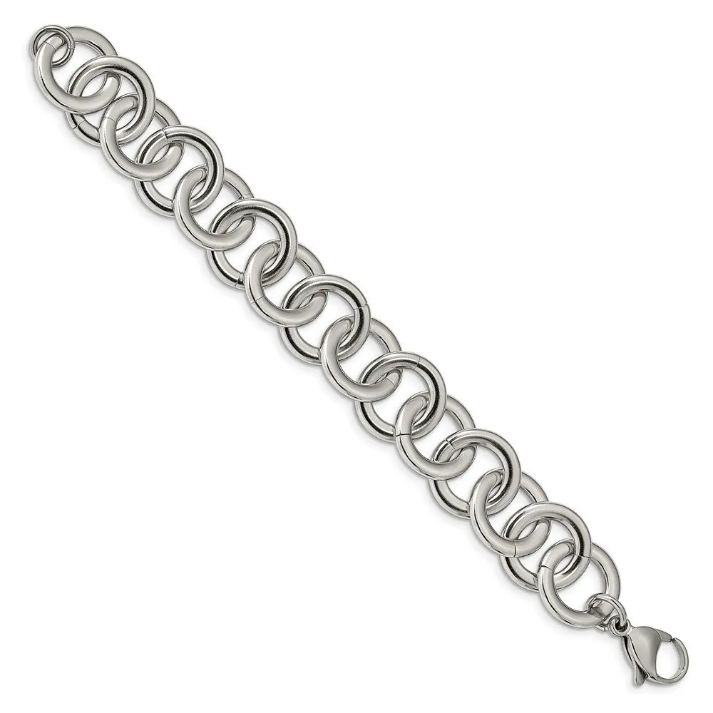 Stainless Steel Polished Circle Link 7.5 inch w/ 1inch ext Bracelet