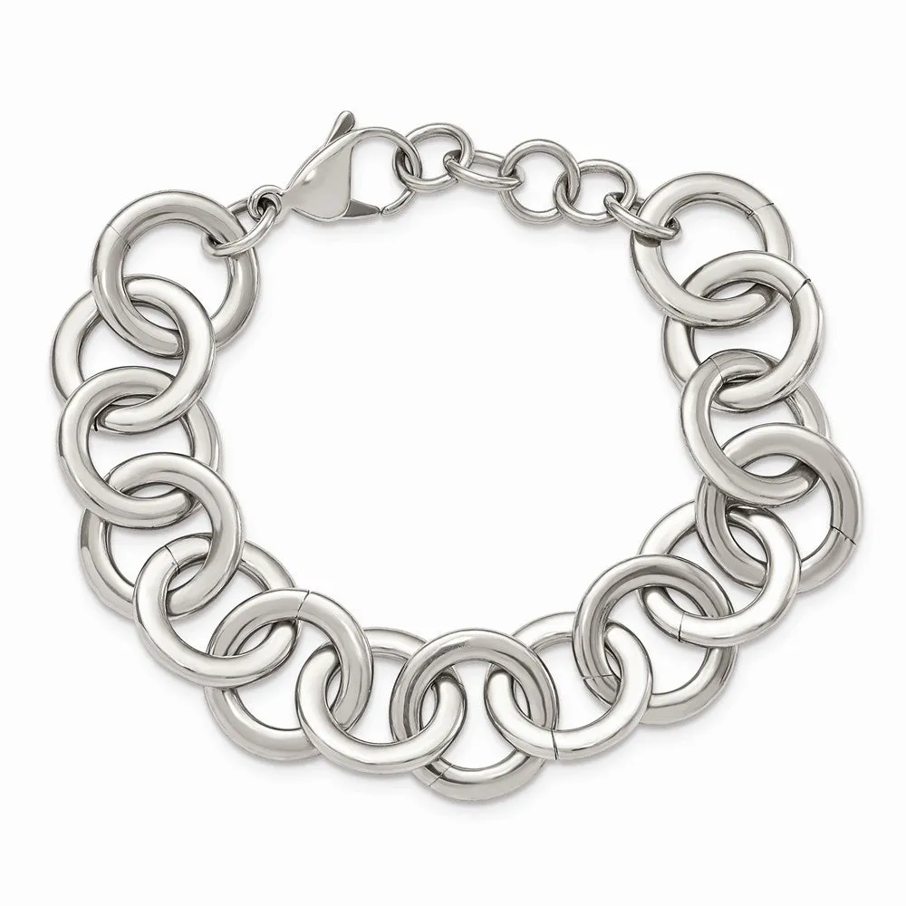 Stainless Steel Polished Circle Link 7.5 inch w/ 1inch ext Bracelet