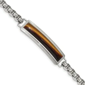 Stainless Steel Polished with Tiger's Eye 8.5in ID Bracelet