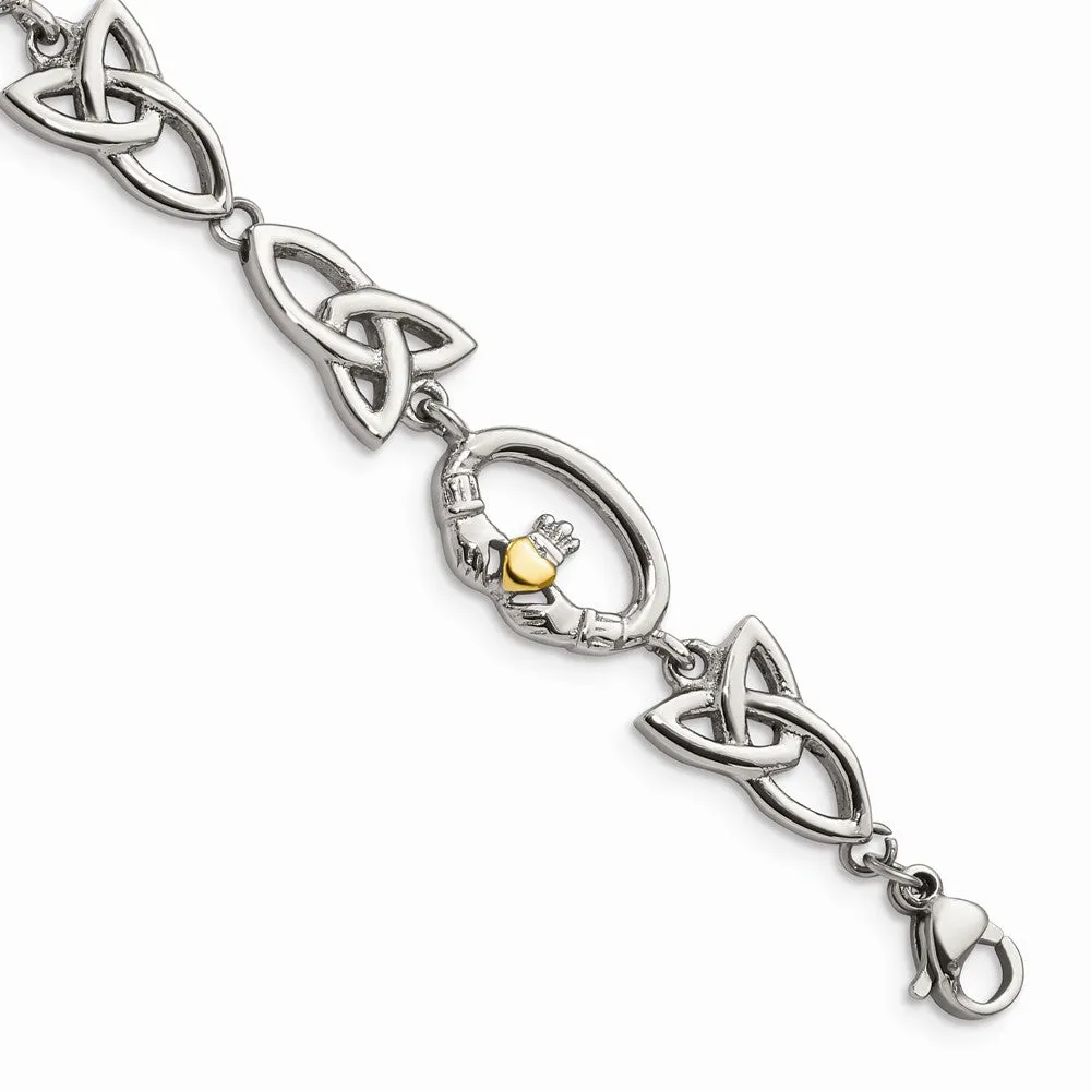 Stainless Steel Polished Yellow IP-plated Claddagh Bracelet