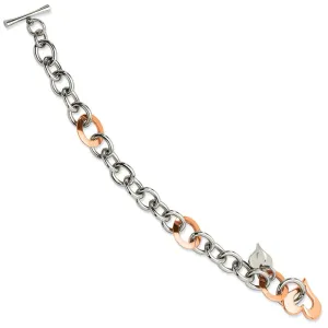 Stainless Steel Rose IP-plated w/ Hearts 7.5in Bracelet