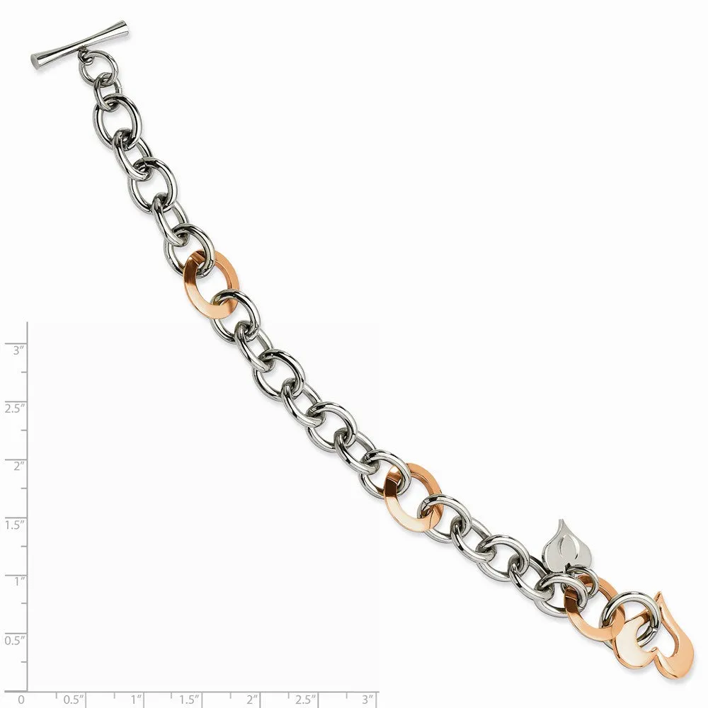 Stainless Steel Rose IP-plated w/ Hearts 7.5in Bracelet