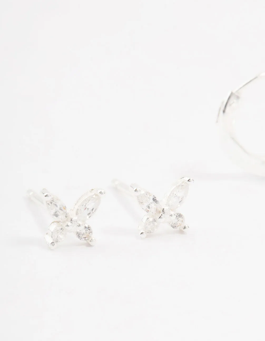 Sterling Silver Butterfly & Hoop Stud Earrings 2-Pack