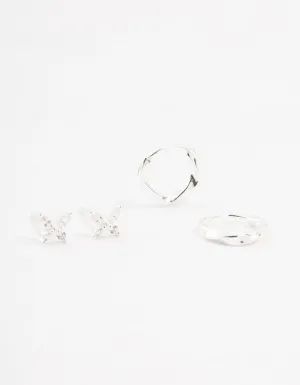 Sterling Silver Butterfly & Hoop Stud Earrings 2-Pack