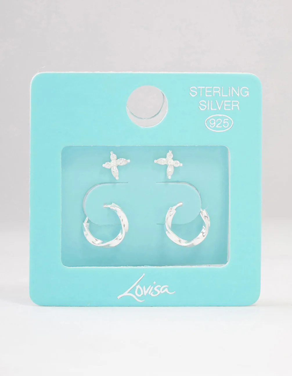 Sterling Silver Butterfly & Hoop Stud Earrings 2-Pack