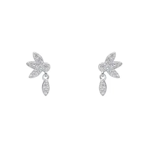 Sterling Silver Hanging Petal CZ Stud Earrings