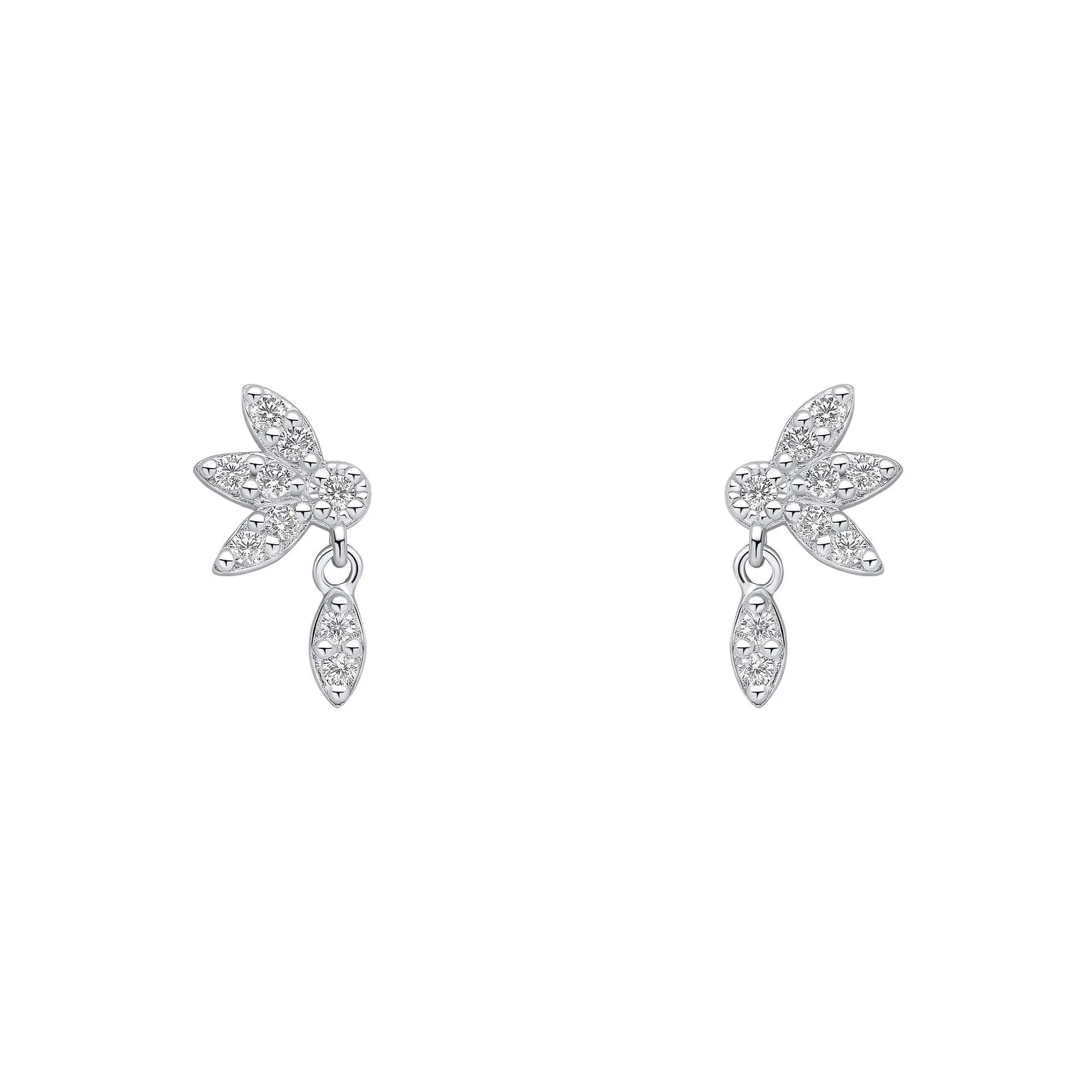 Sterling Silver Hanging Petal CZ Stud Earrings