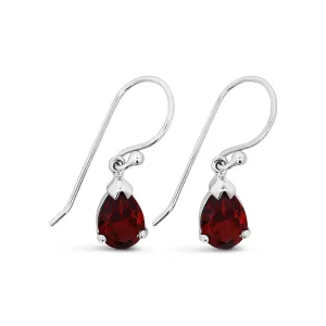 Sterling Silver Pear Shape Garnet Claw Set Drop Earring