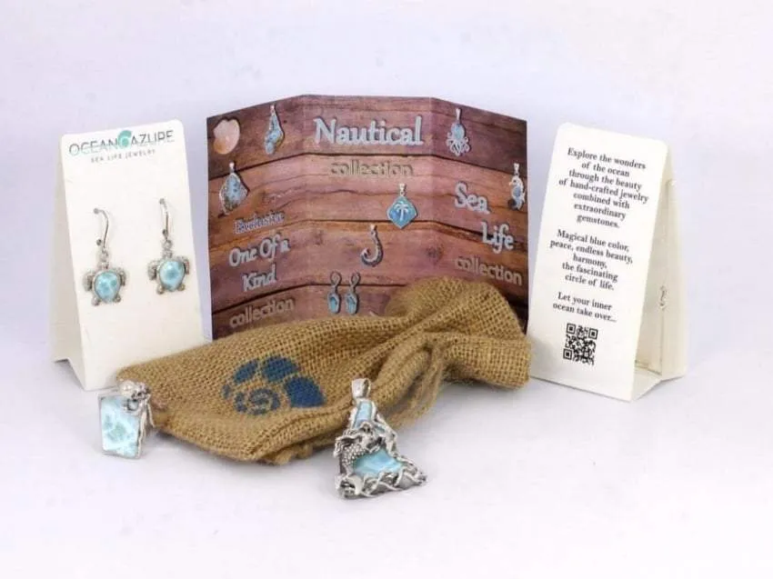Sterling Silver Turtle Stud Earrings with Round Larimar