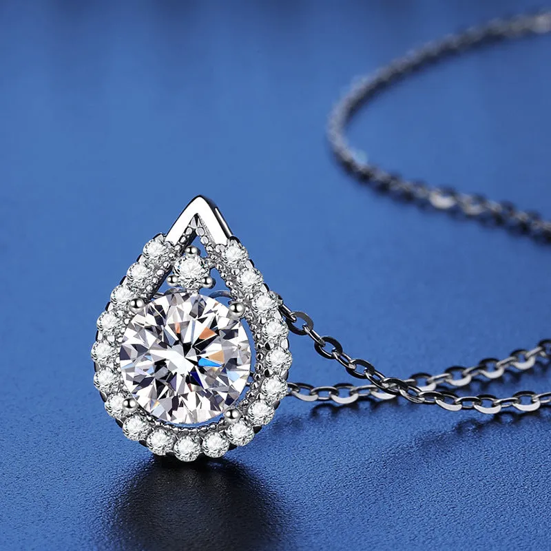 Stylish Teardrop Pear Shaped Moissanite Necklace