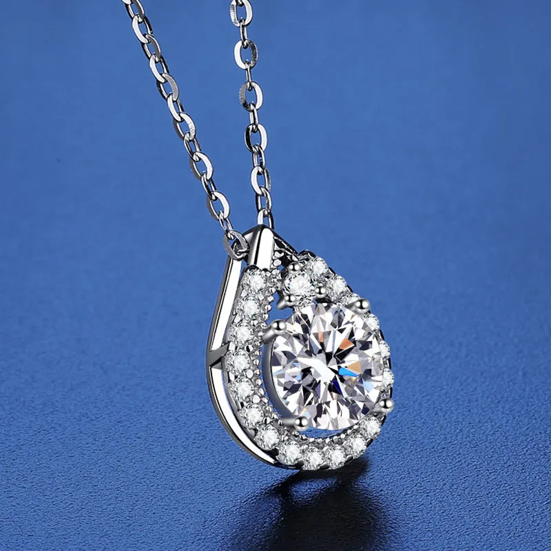 Stylish Teardrop Pear Shaped Moissanite Necklace
