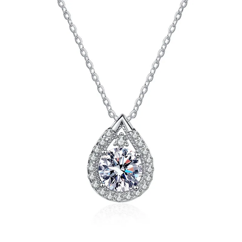 Stylish Teardrop Pear Shaped Moissanite Necklace
