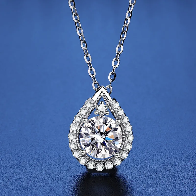 Stylish Teardrop Pear Shaped Moissanite Necklace