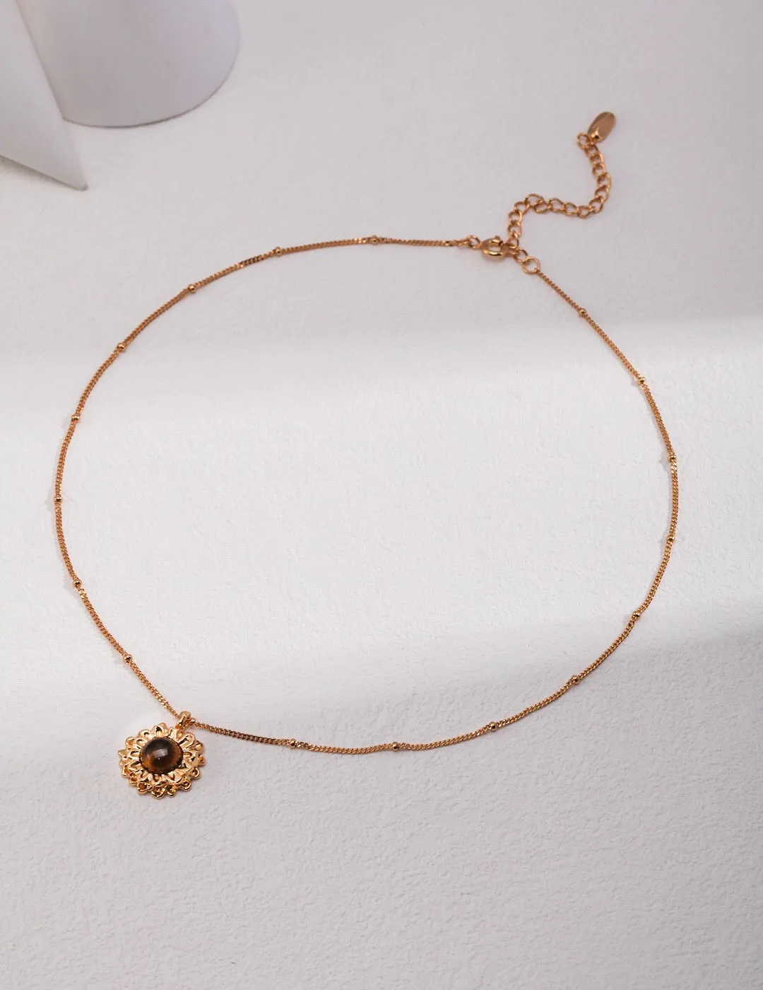 Sunflower Style Tiger Eye Stone Pendant Necklace
