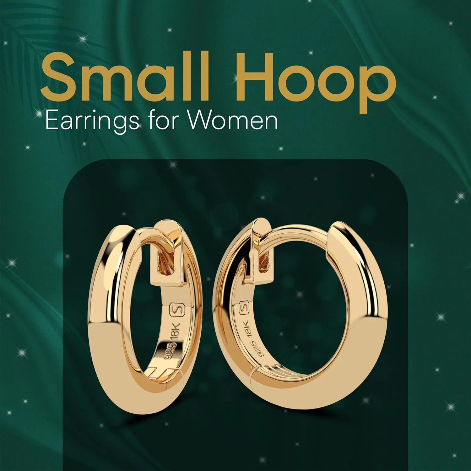 Sustainable Jewelry By SAKAR | 18k Gold Plated | 925 Sterling Silver - 18k Gold Huggie Hoop Earrings - Gold Earrings Women - Small Gold Hoop Earrings for Women - Gold Jewelry - (14 mm Diameter, GOLD)