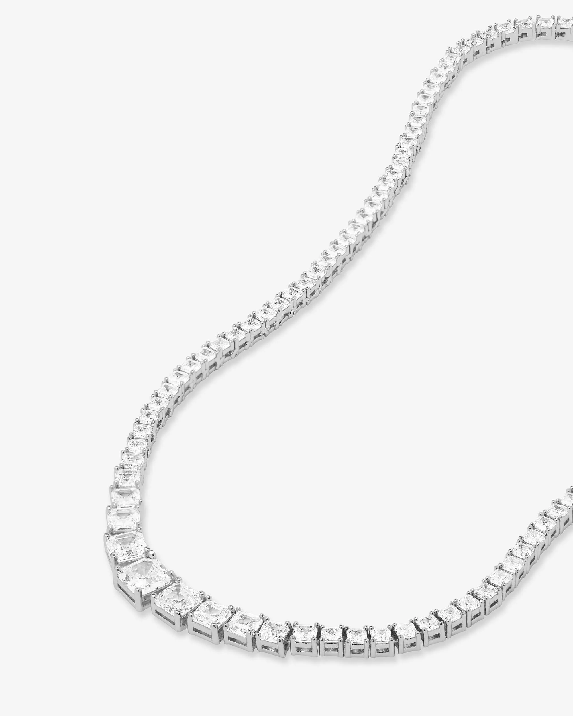 The Queen's Graduated Tennis Necklace 16" - Silver|White Diamondettes