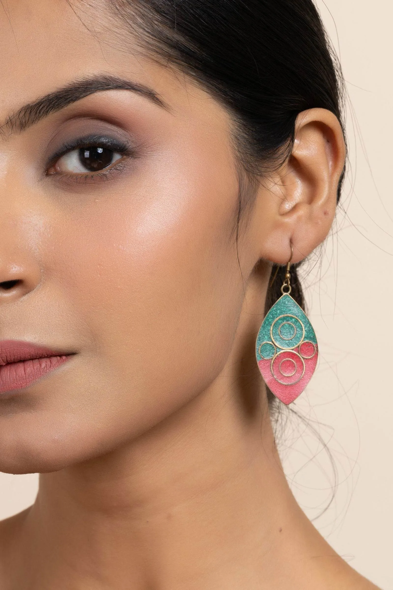 Tibetan Red Green Leaf Earrings - Nature-Inspired Jewelry for All Occasions